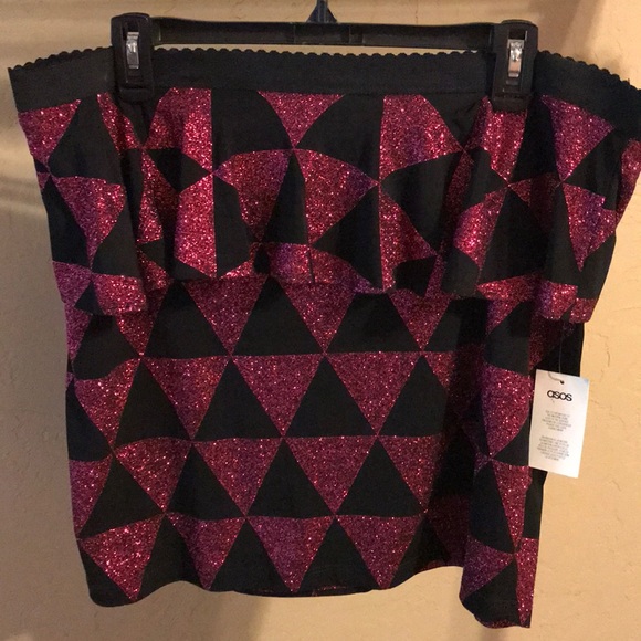 ASOS fun magenta glitter geometric peplum skirt - Picture 1 of 3